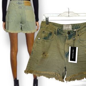 NWT One Teaspoon High Waist Sage Denim Shorts Mom Fray Distressed 27  $130